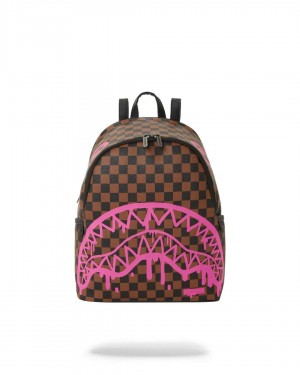 Sprayground Backpack DRIP CHECK SAVAGE Pink Brown | JWQFX4895