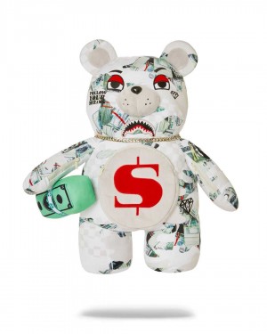 Sprayground Backpack POWDER 3AM MONEY BEAR White | ZUDSL4809