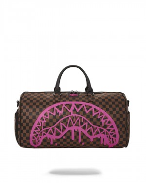 Sprayground Bag DRIP CHECK DUFFLE Pink Brown | WNLCM7934