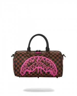 Sprayground Bag DRIP CHECK MINI DUFFLE Pink Brown | XNTBA7908