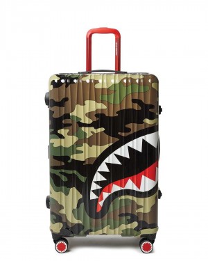 Sprayground Luggage SHARK MOUTH LARGE LUGGAGE Camo Green | JMAVH7159