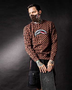 Sprayground Sweatshirt SPLIT THE CHECK CREW Brown | XPSBZ4058