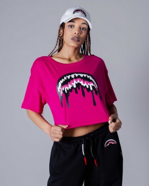 Sprayground T-shirt LOOSE SMOOTH CROP Fuchsia | IHKAG3926