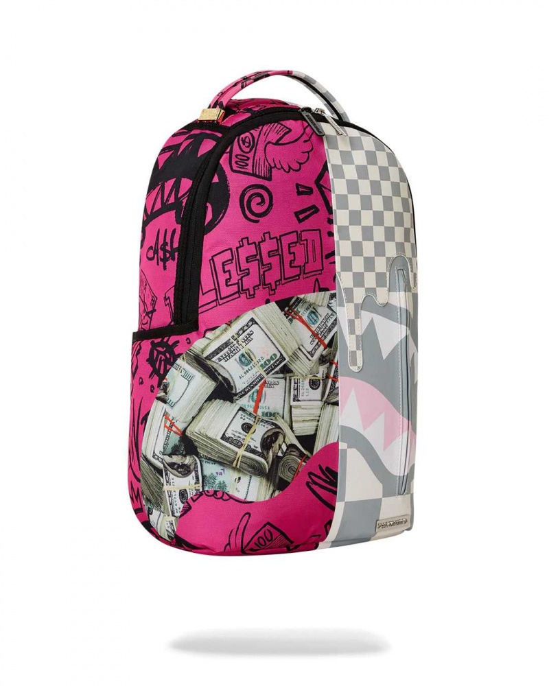 Sprayground Backpack AND DLXSV SPLIT BACKPACK Pink Camo Fuchsia | SJMTX9734