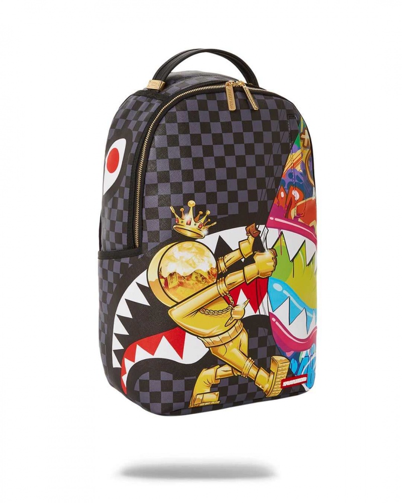 Sprayground Backpack ASTRO CURTAIN DLXR BACKPACK Gold Black | KUCSN7968