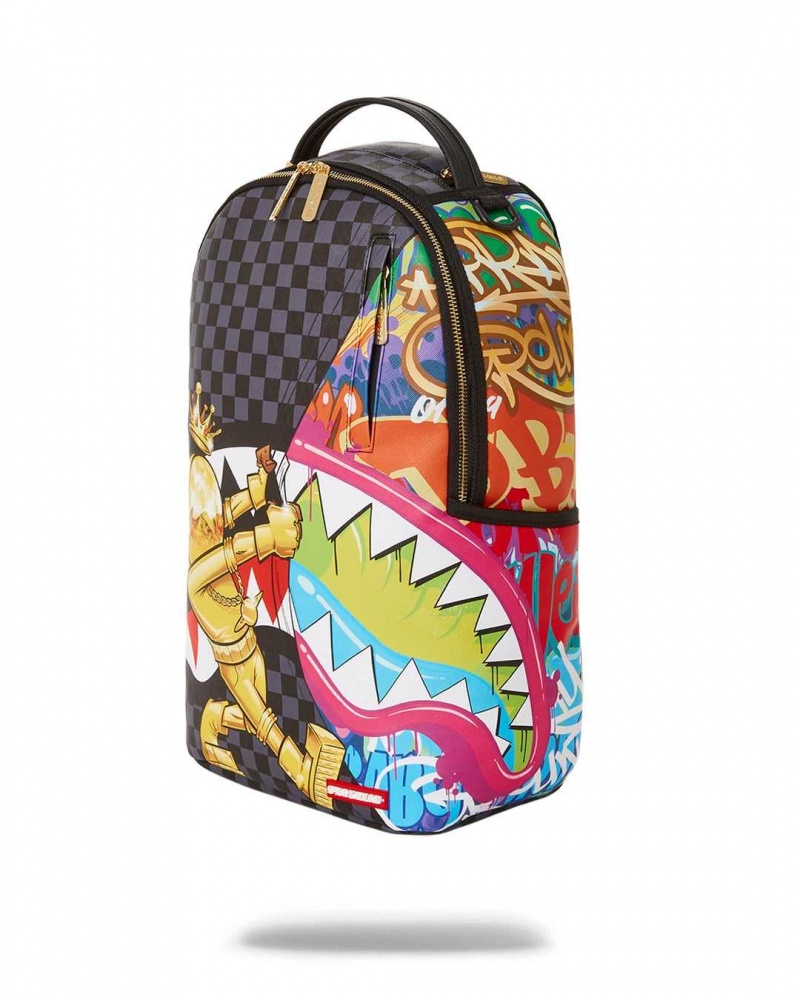 Sprayground Backpack ASTRO CURTAIN DLXR BACKPACK Gold Black | KUCSN7968