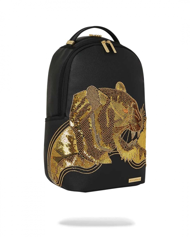 Sprayground Backpack Ai BEAD TIGER DLXSV BACKPACK Gold Black | UIMNY3578