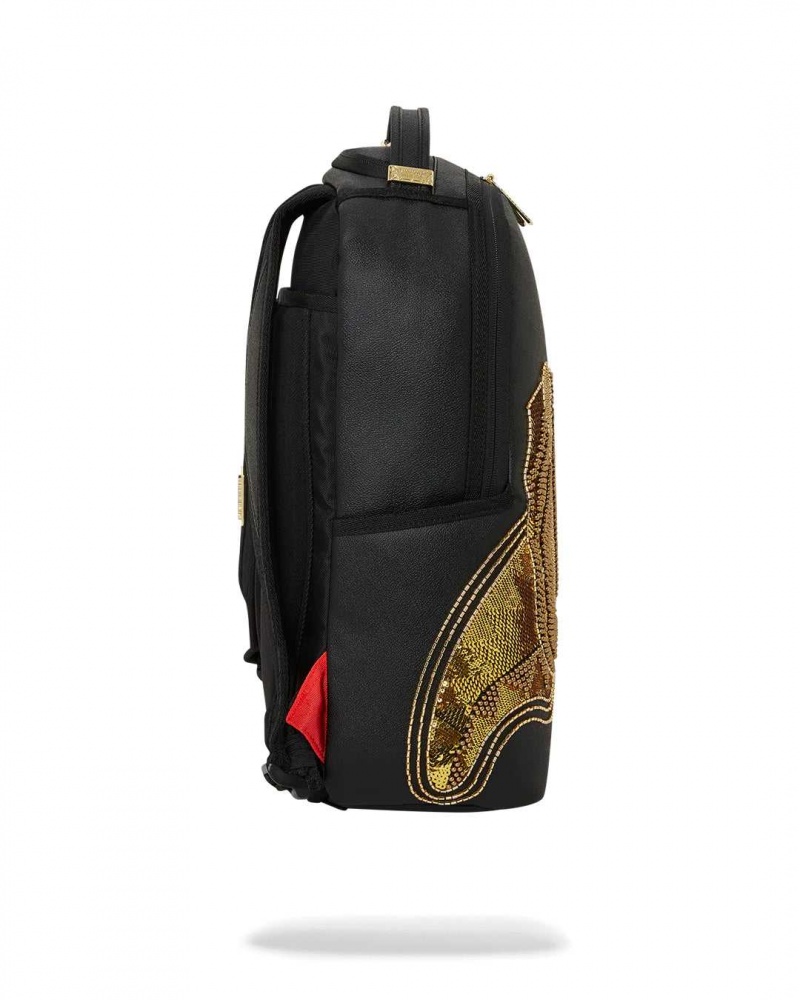 Sprayground Backpack Ai BEAD TIGER DLXSV BACKPACK Gold Black | UIMNY3578