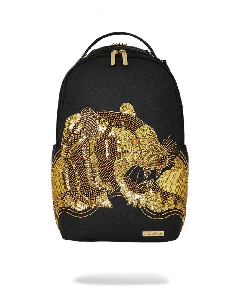 Sprayground Backpack Ai BEAD TIGER DLXSV BACKPACK Gold Black | UIMNY3578