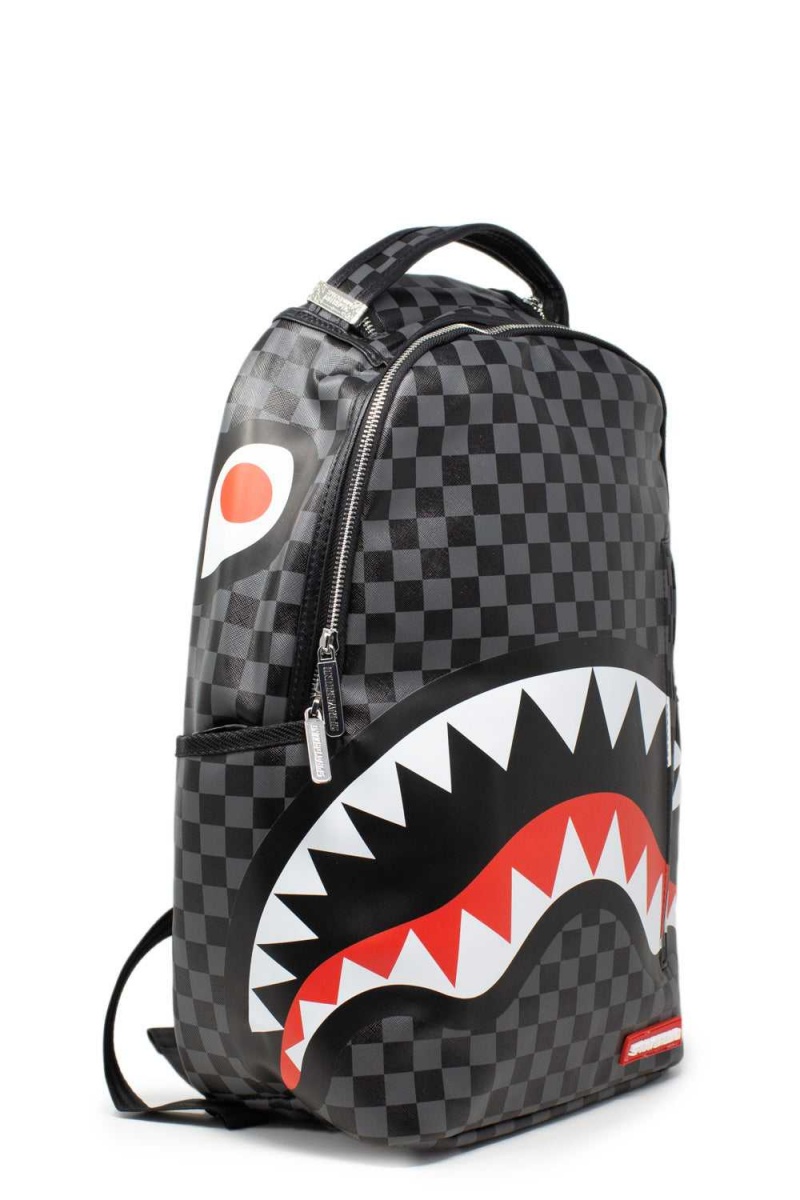 Sprayground Backpack CHECKERED SHARKS IN PARIS Black | FCEAZ8675