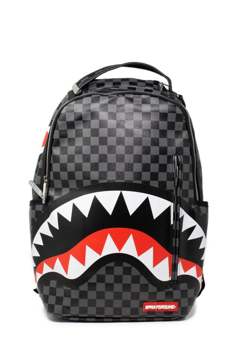 Sprayground Backpack CHECKERED SHARKS IN PARIS Black | FCEAZ8675