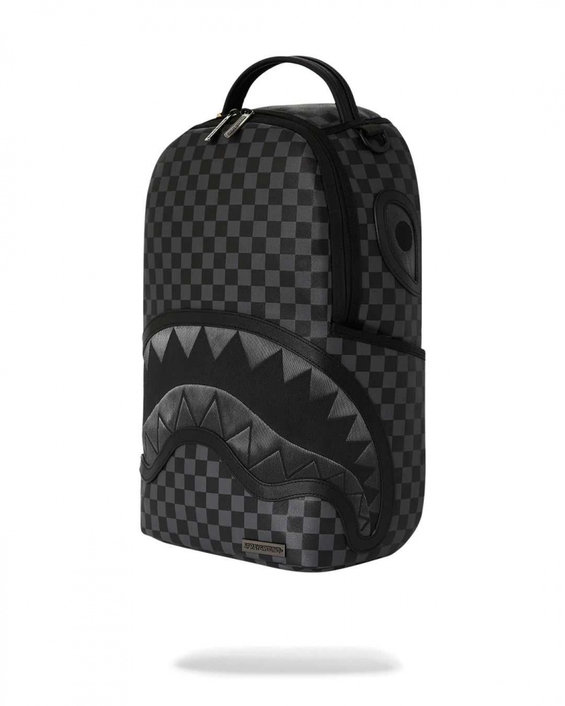 Sprayground Backpack CHECKERED FIBER OPTIC SHARK Black | MBODW6905