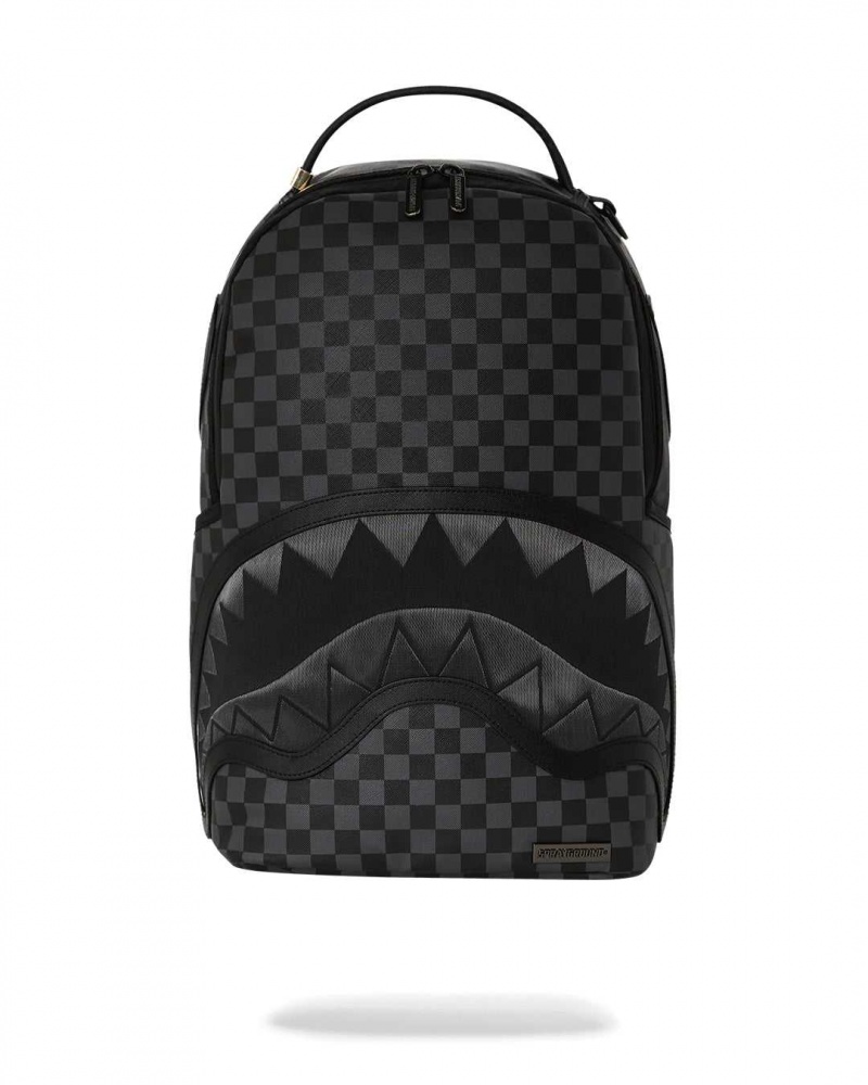 Sprayground Backpack CHECKERED FIBER OPTIC SHARK Black | MBODW6905