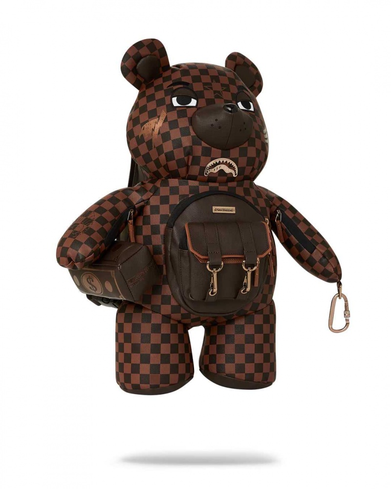 Sprayground Backpack CHECKERED SPECIAL OPS TEDDY BEAR Brown | JEOXU9683