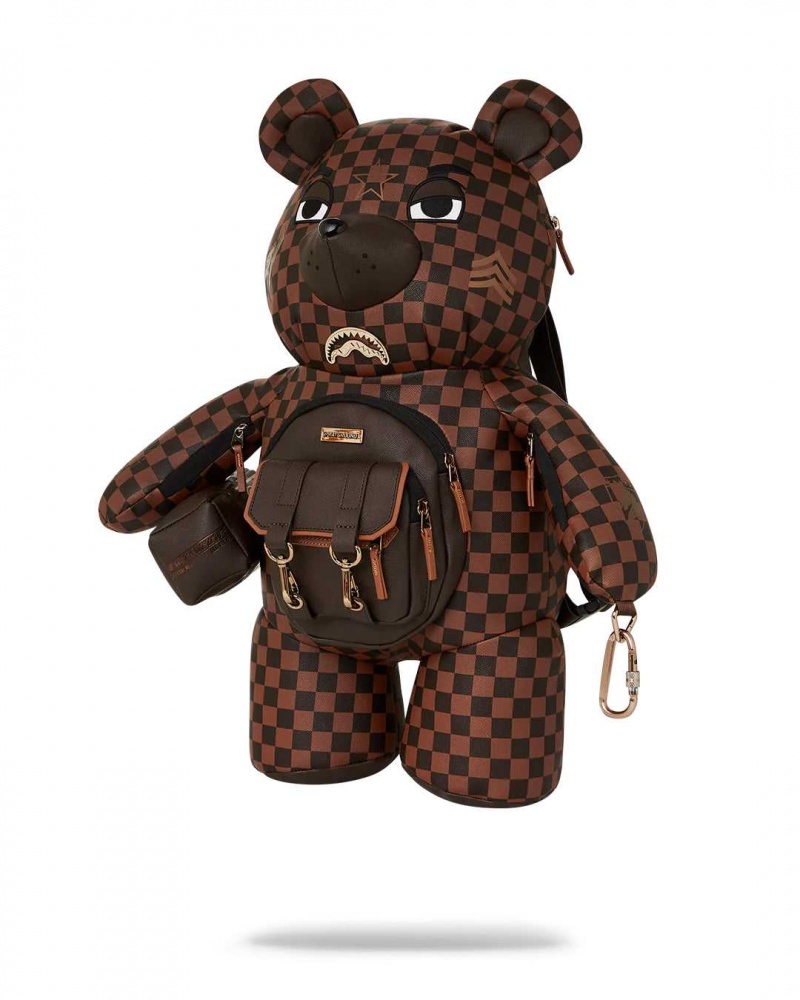 Sprayground Backpack CHECKERED SPECIAL OPS TEDDY BEAR Brown | JEOXU9683