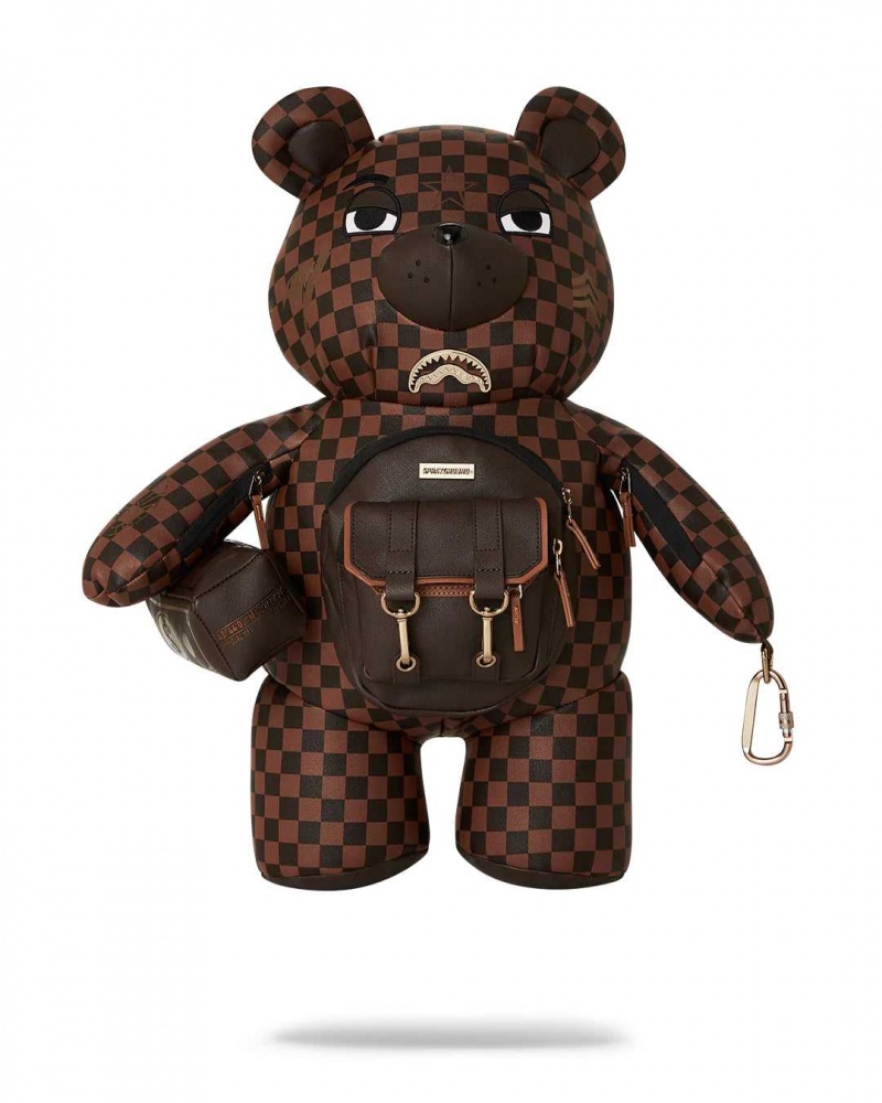 Sprayground Backpack CHECKERED SPECIAL OPS TEDDY BEAR Brown | JEOXU9683