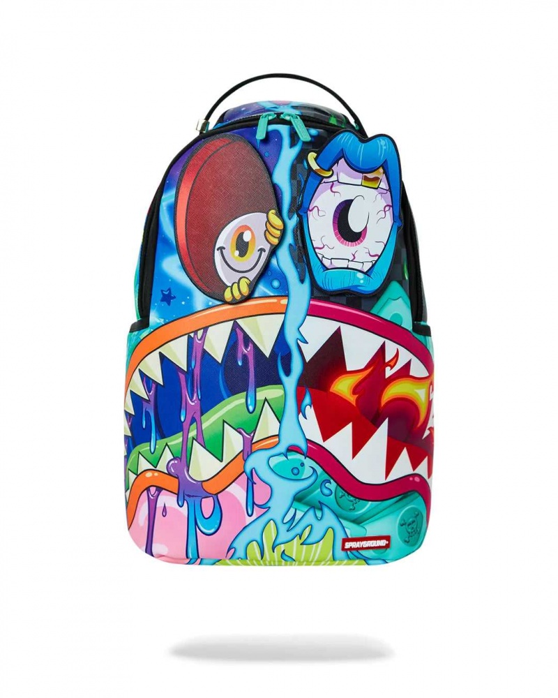 Sprayground Backpack CRAZY SHARK SPLIT DLXSV BACKPACK W/ REMOVABLE EYES BACKPACK / Blue | QVUDJ7632