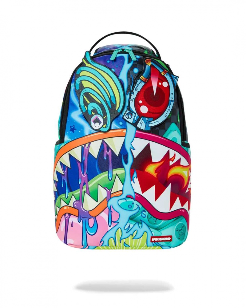 Sprayground Backpack CRAZY SHARK SPLIT DLXSV BACKPACK W/ REMOVABLE EYES BACKPACK / Blue | QVUDJ7632