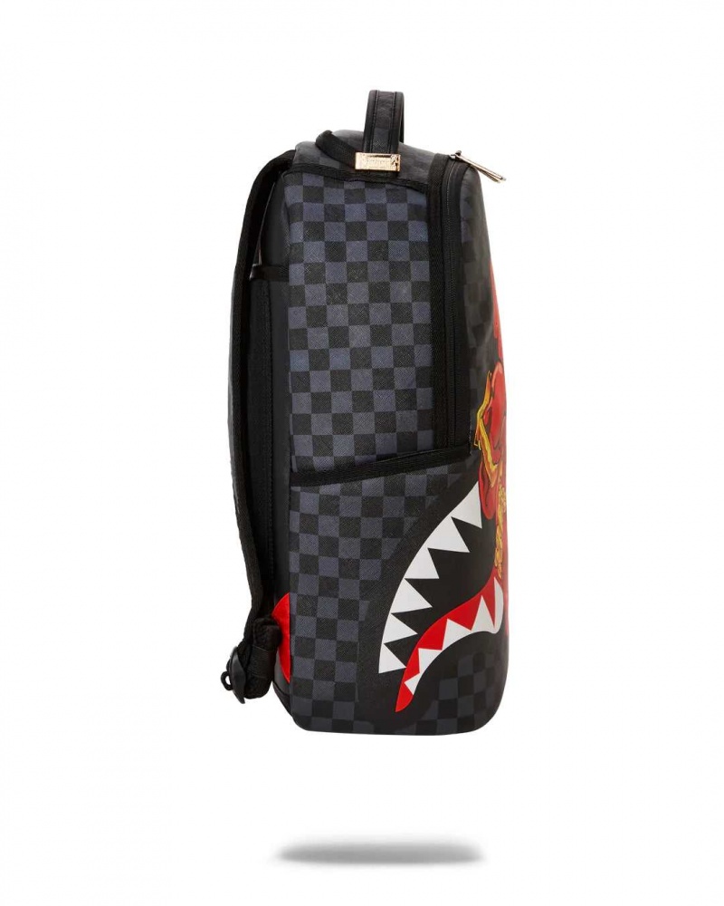 Sprayground Backpack DIABLO BEAR OTR CHECKER DLXR BACKPACK Grey Black | ZGAPK2748