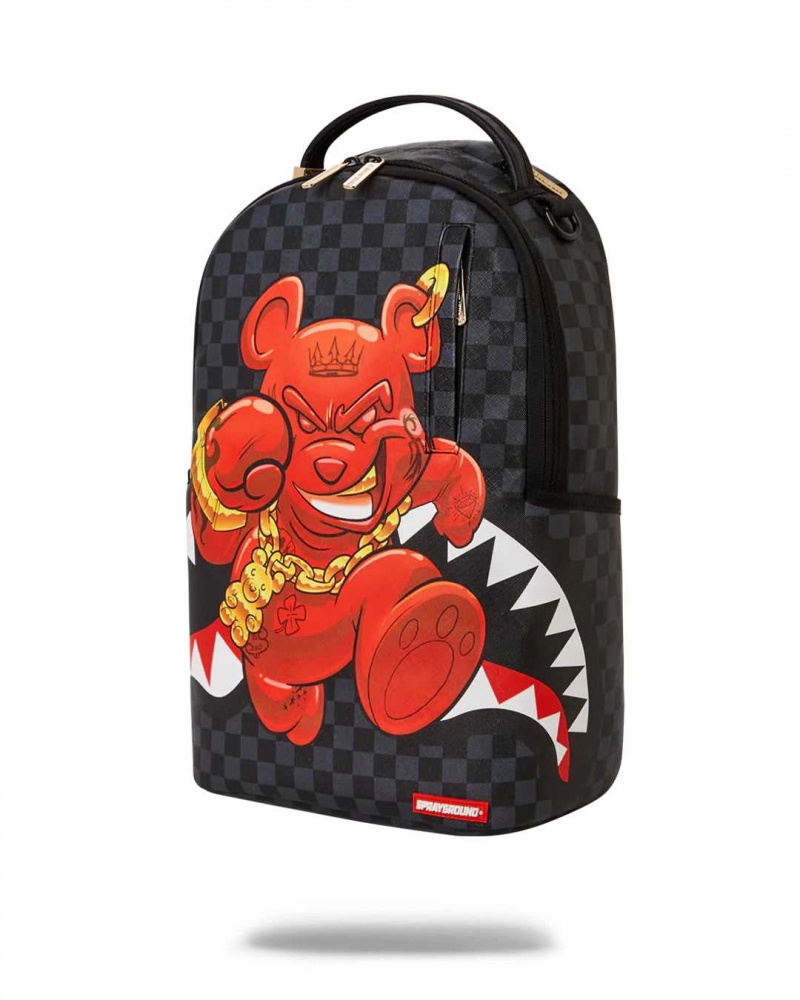 Sprayground Backpack DIABLO BEAR OTR CHECKER DLXR BACKPACK Grey Black | ZGAPK2748