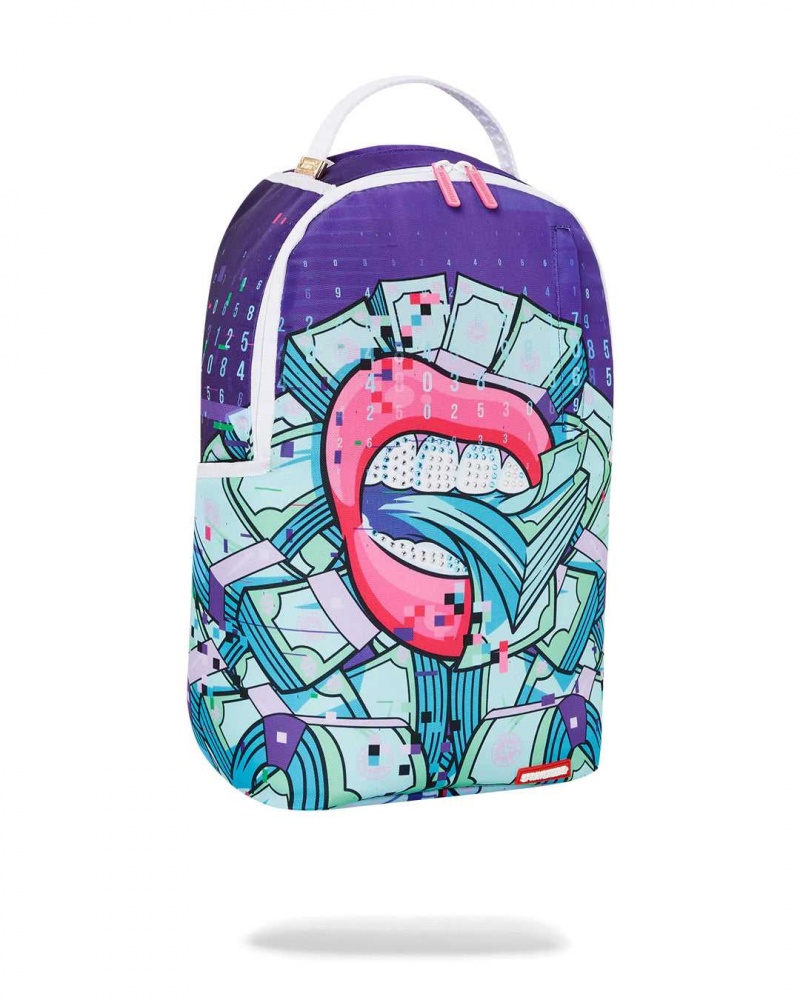 Sprayground Backpack DIGITAL MONEY LIPS BACKPACK Purple | LXQFI7652