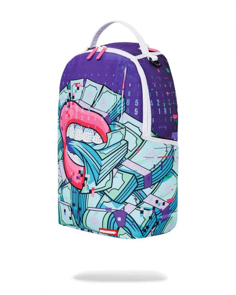 Sprayground Backpack DIGITAL MONEY LIPS BACKPACK Purple | LXQFI7652