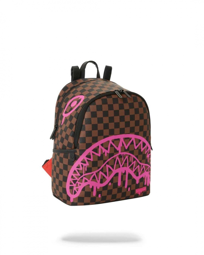 Sprayground Backpack DRIP CHECK SAVAGE Pink Brown | JWQFX4895