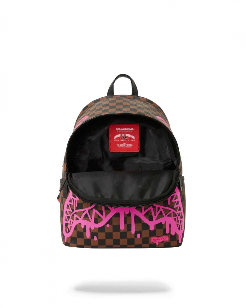 Sprayground Backpack DRIP CHECK SAVAGE Pink Brown | JWQFX4895