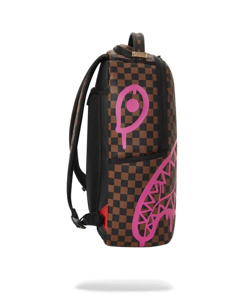 Sprayground Backpack DRIP CHECK DLX BACKPACK Pink Brown | ESAPL4953