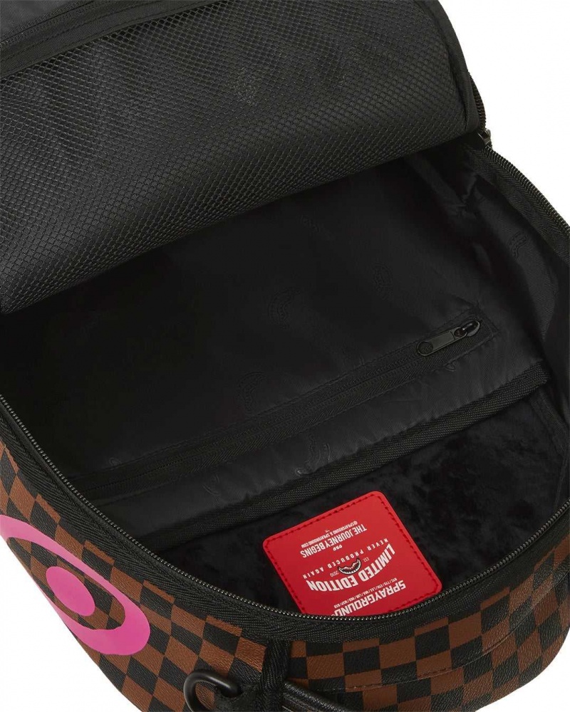 Sprayground Backpack DRIP CHECK DLX BACKPACK Pink Brown | ESAPL4953