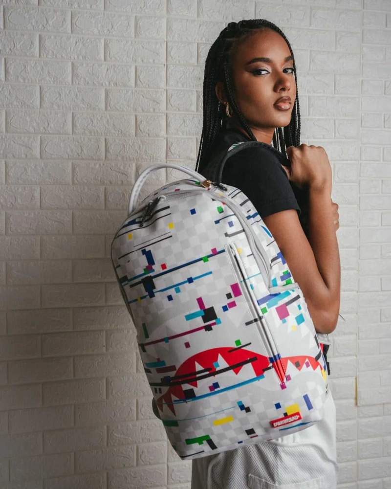 Sprayground Backpack GLITCH CHECK DLXVV BACKPACK White | ASTBC4682