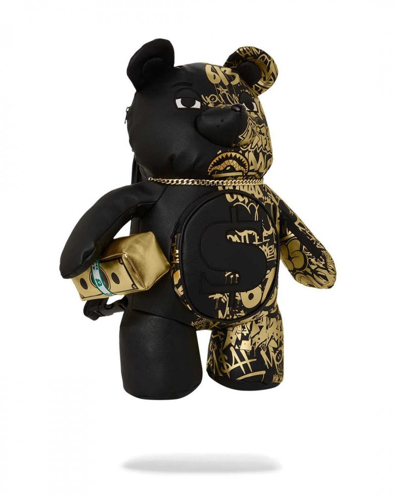 Sprayground Backpack HALF GRAFF BEAR BACKPACK Gold Black | FYNQR3862