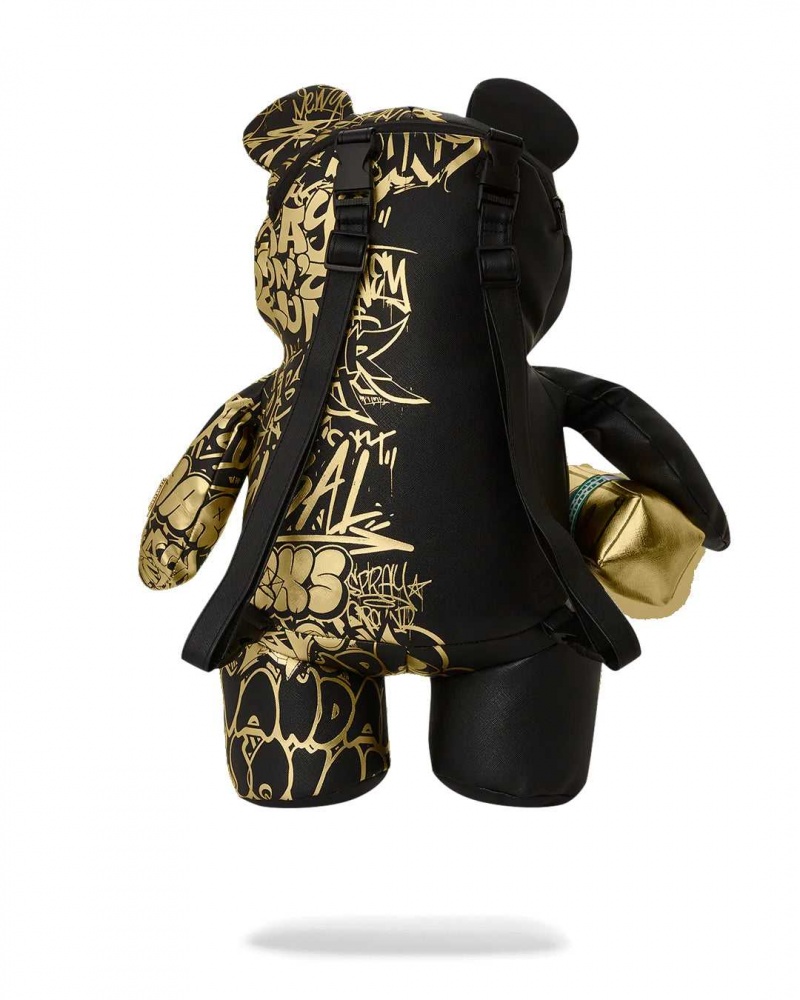 Sprayground Backpack HALF GRAFF BEAR BACKPACK Gold Black | FYNQR3862