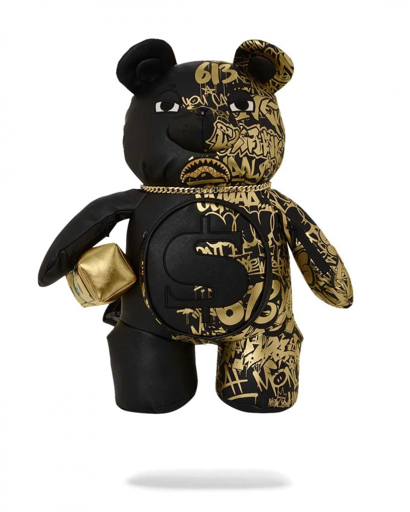 Sprayground Backpack HALF GRAFF BEAR BACKPACK Gold Black | FYNQR3862