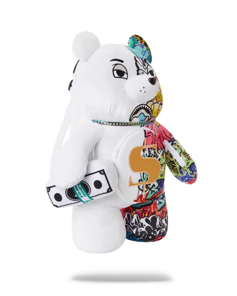 Sprayground Backpack HALF GRAFF BEAR White | CYWJE0514