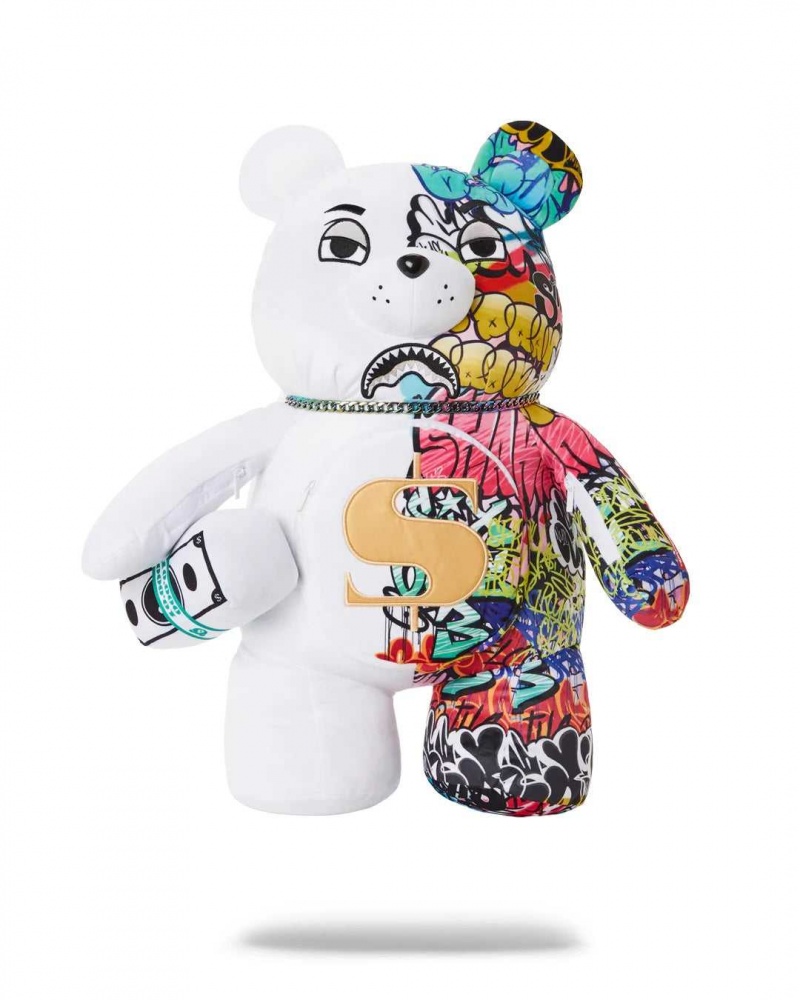 Sprayground Backpack HALF GRAFF BEAR White | CYWJE0514