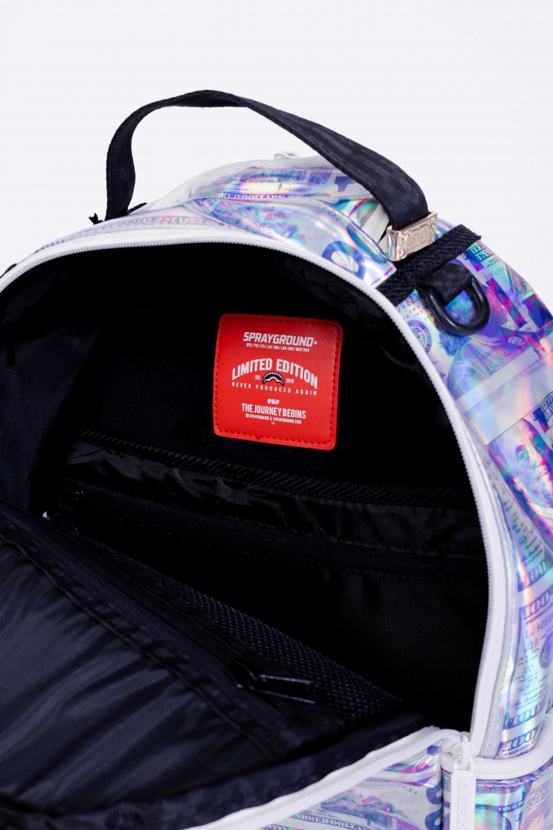 Sprayground Backpack HOLOGRAM MONEY Silver | XDBRQ7156