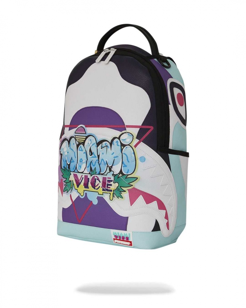 Sprayground Backpack MIAMI VICE GRAFFITI TAG BACKPACK Blue | TWNXY3916