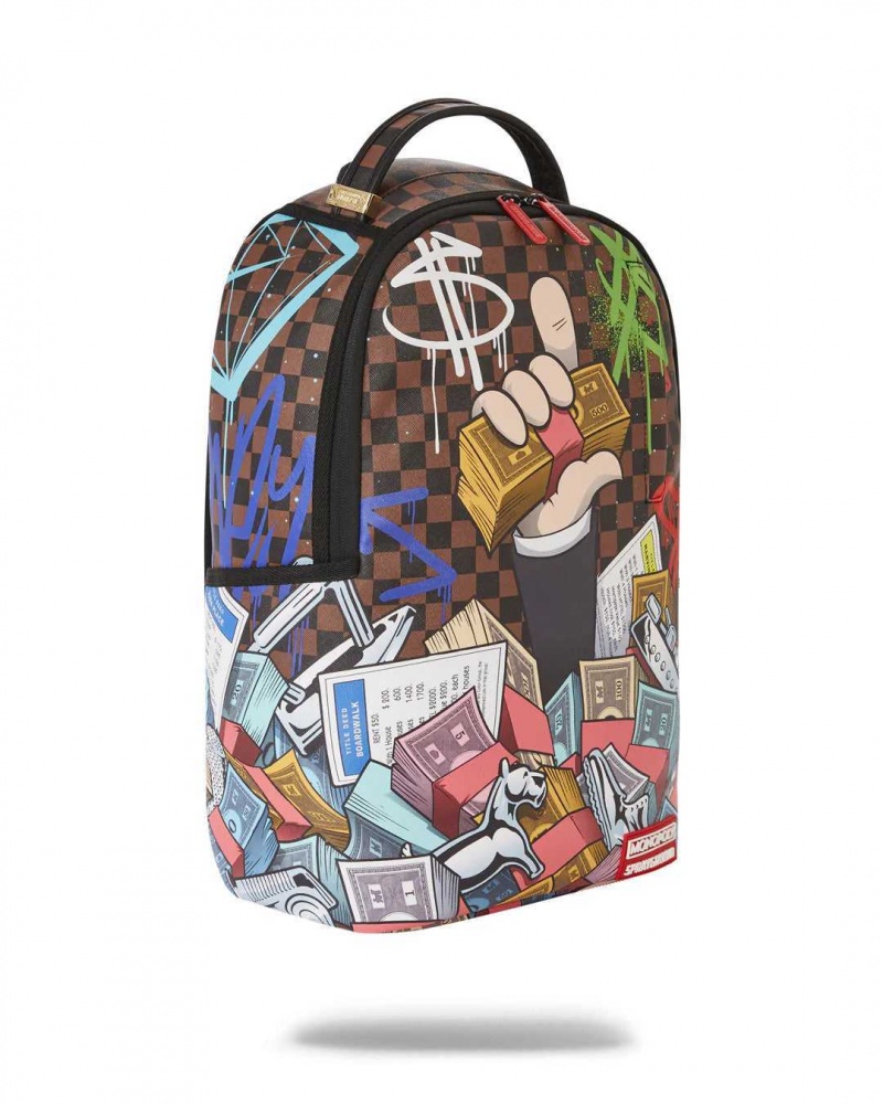 Sprayground Backpack MONO - MONOPOLY STACKED Brown | KDHTL3059