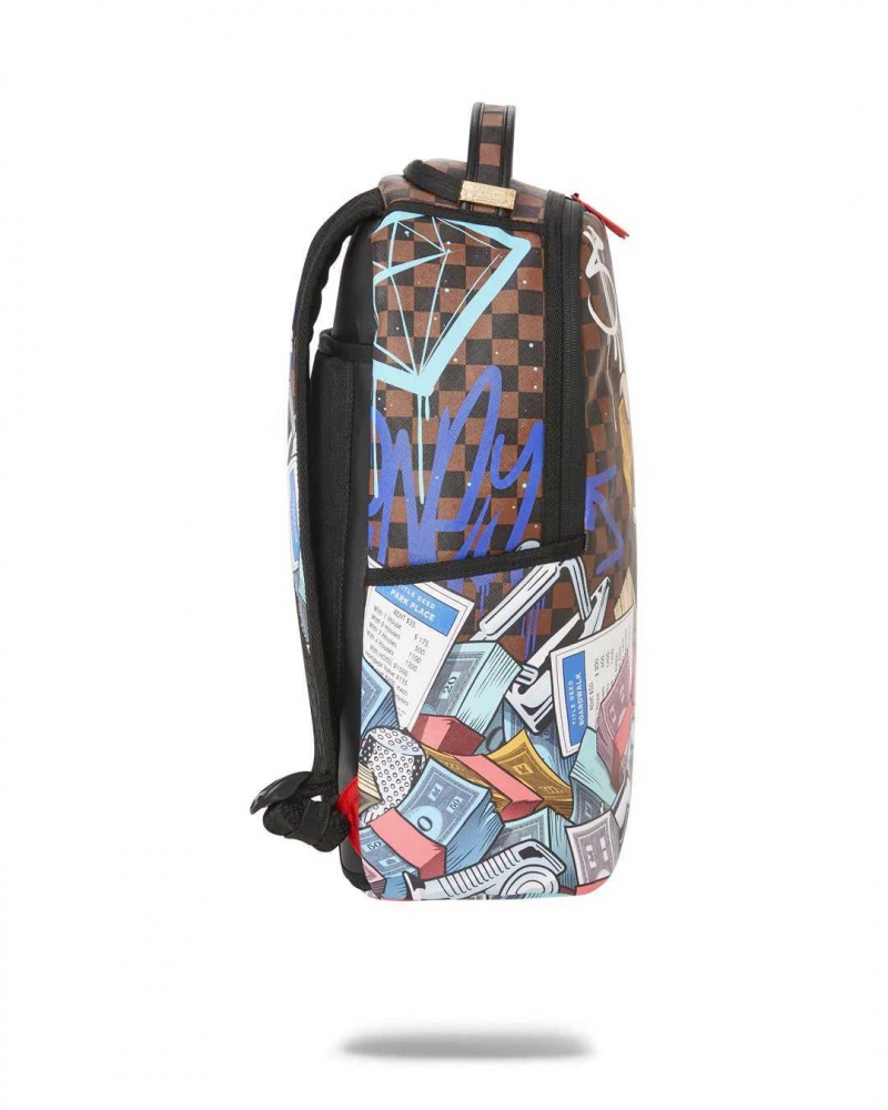 Sprayground Backpack MONO - MONOPOLY STACKED Brown | KDHTL3059