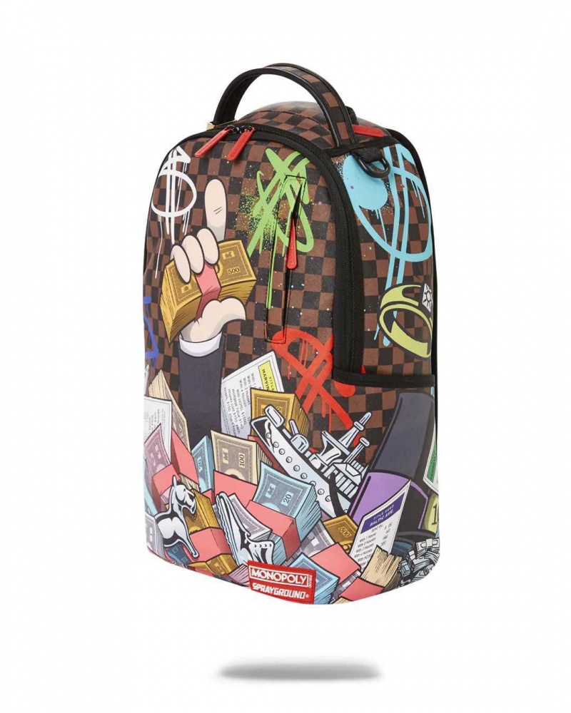 Sprayground Backpack MONO - MONOPOLY STACKED Brown | KDHTL3059