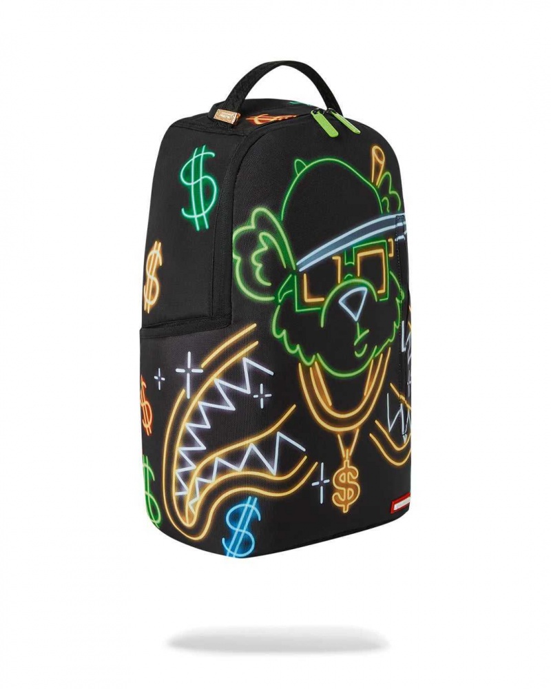 Sprayground Backpack NEON MONEY BEAR DLXSR BACKPACK Black | ZFDUI4291