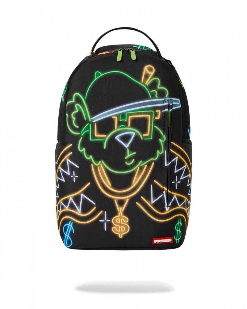 Sprayground Backpack NEON MONEY BEAR DLXSR BACKPACK Black | ZFDUI4291