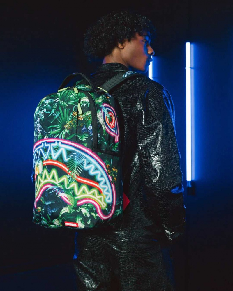 Sprayground Backpack NEON SHARK JUNGLE DLXSR BACKPACK Green | SKBFM9403