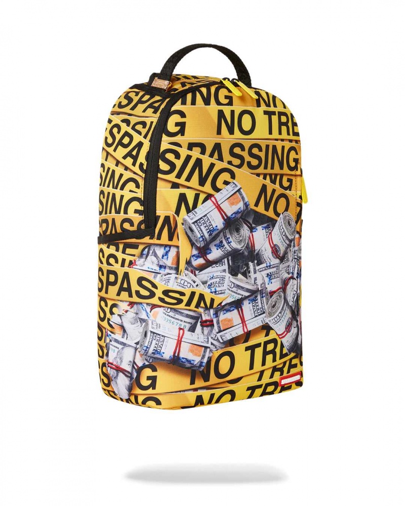 Sprayground Backpack NO TRESPASSING MONEY STASHED DLXSR BACKPACK Yellow | URBAV8163