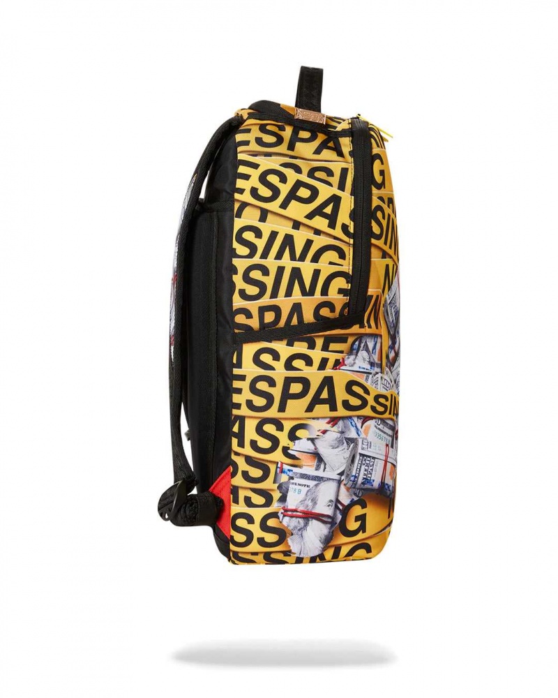 Sprayground Backpack NO TRESPASSING MONEY STASHED DLXSR BACKPACK Yellow | URBAV8163