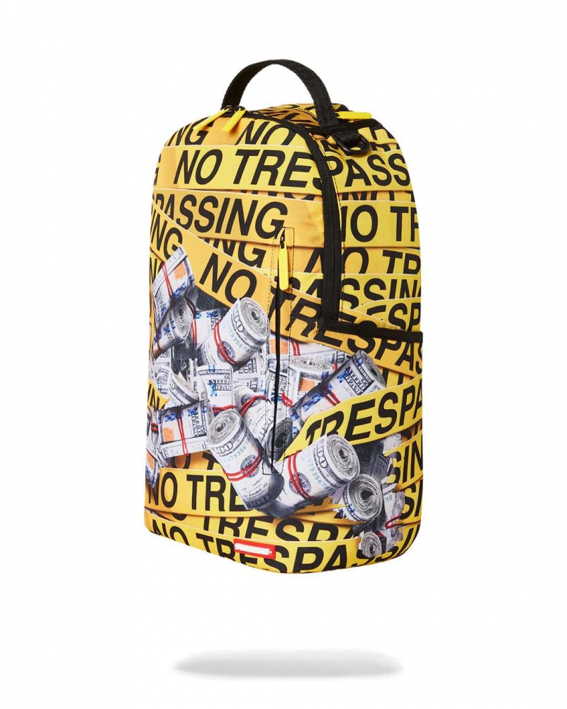 Sprayground Backpack NO TRESPASSING MONEY STASHED DLXSR BACKPACK Yellow | URBAV8163