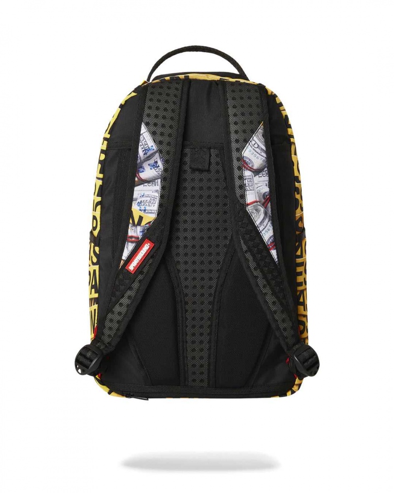 Sprayground Backpack NO TRESPASSING MONEY STASHED DLXSR BACKPACK Yellow | URBAV8163