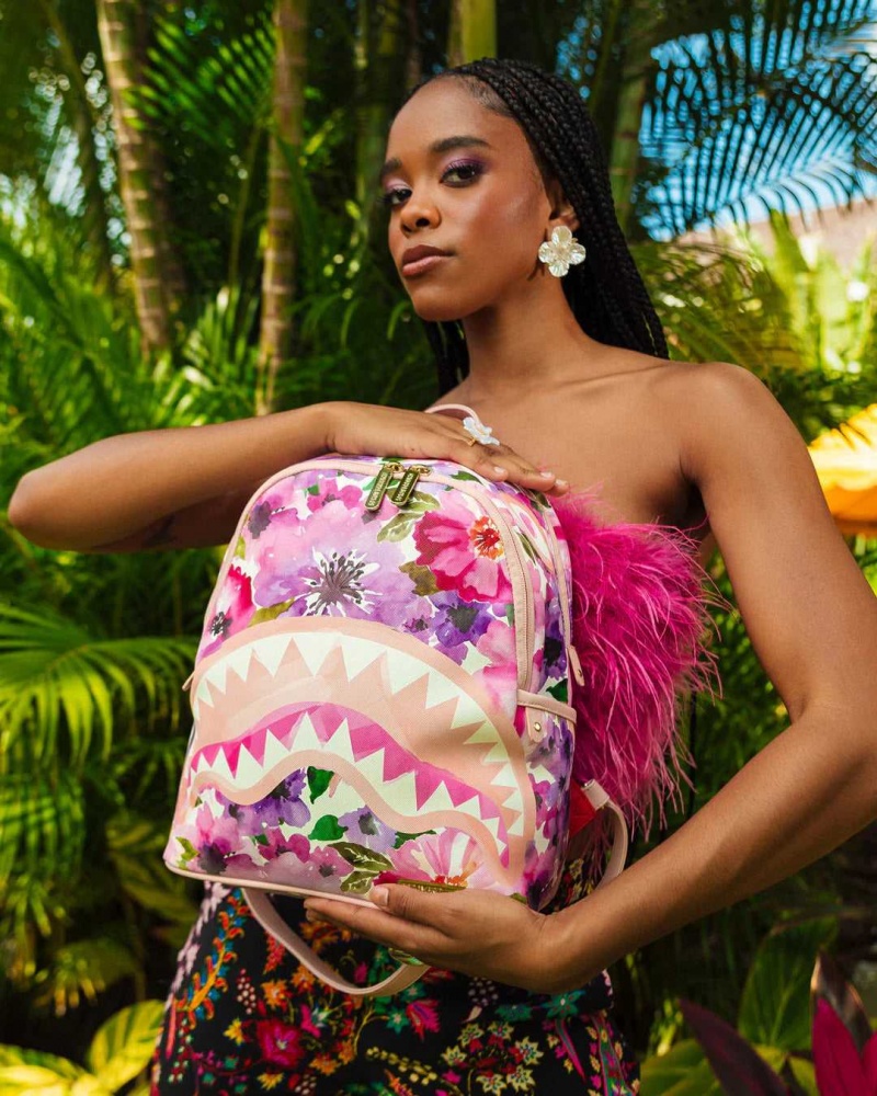 Sprayground Backpack PAINTED FLORAL SAVAGE BACKPACK Pink | CVAWM3857