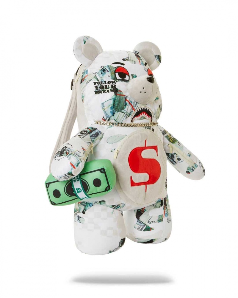 Sprayground Backpack POWDER 3AM MONEY BEAR White | ZUDSL4809